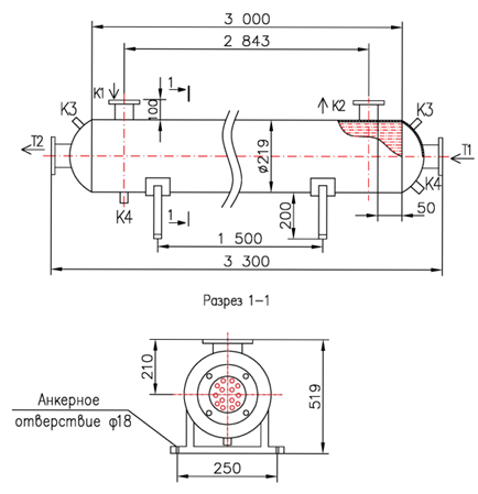 Чертёж КС 200-3,0-8×1-18,0, Ду65, фланец