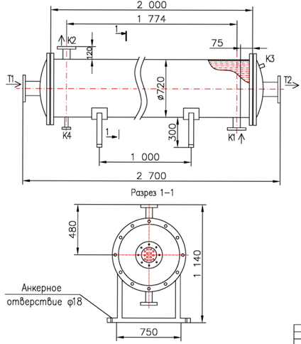 Чертёж КС 700-2Р-25×1,5-41, трубки AISI 316
