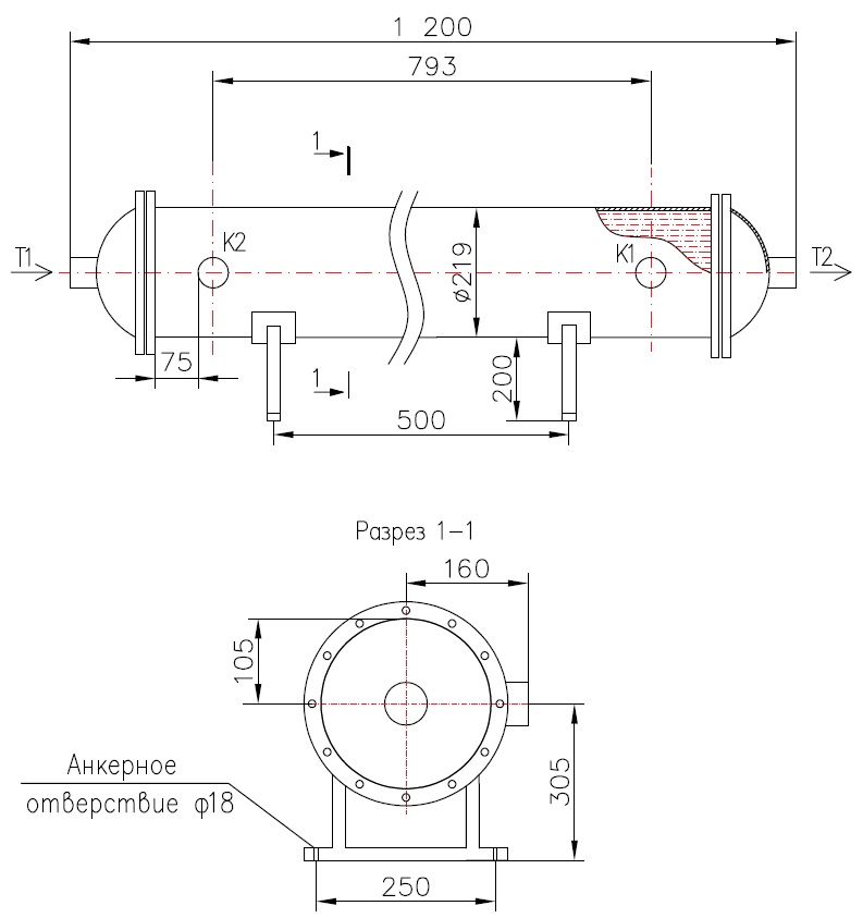 Чертёж КС 210-1-8×0,8-6,0, Ру10, AISI 304