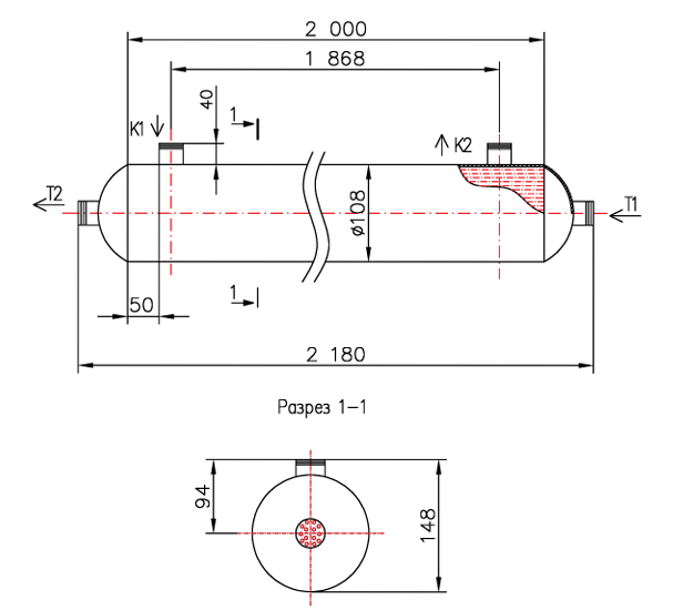 Чертёж КС 100-2-8×0,8-2,4, Ру10/16