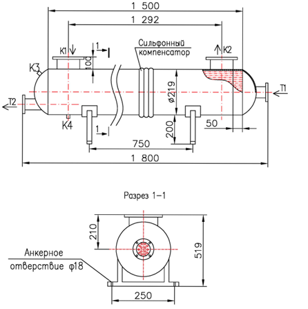 Чертёж КС 210-1,5-8×0,8-9,0, горизонтальный