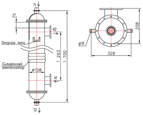 Чертёж КС 100-1,5-8×0,8-1,80, Ру10, AISI 304