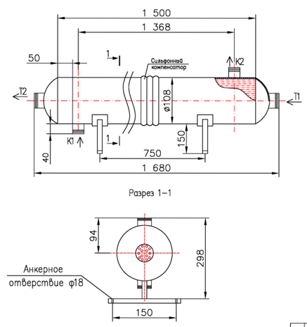 Чертёж КС 100-1,5-8×0,8-1,80, Ру16, Сталь 20
