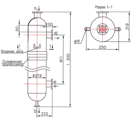 Чертёж КС 210-1-8×0,8-6,0, Ру6, Сталь 20