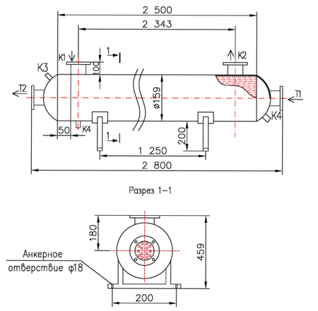 Чертёж КС 150-2,5-8×0,8-7,5, Ру16, 7,5 м²