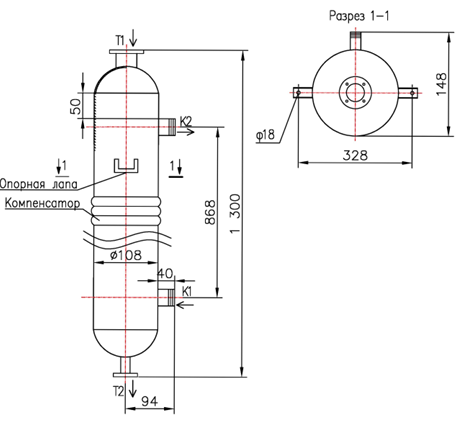 Чертёж КС 100-1СК-8×0,8-1,2, Ду32, фланец