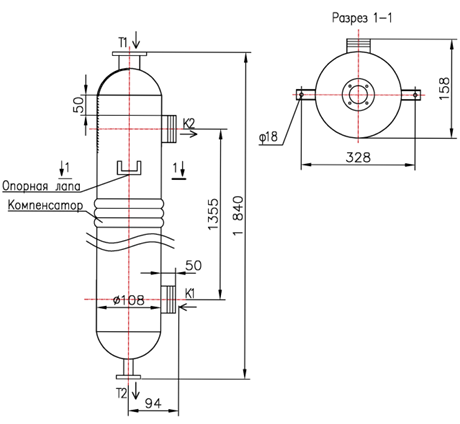 Чертёж КС 100-1,5-8×0,8-1, Ру10/6, Сталь 20