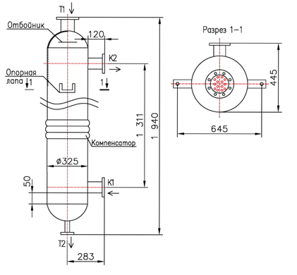 Чертёж КС 300-1,5-8×0,8-20, Ру6, Сталь 20