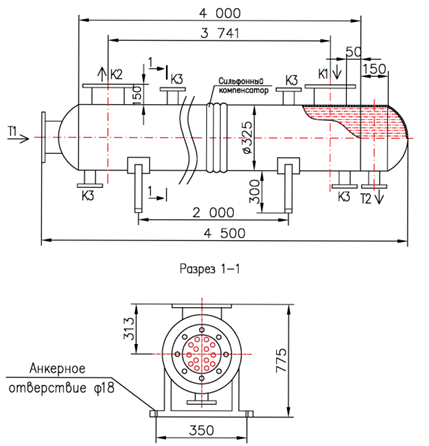 Чертёж КС 300-4СК-8×1-55,2, Ду150