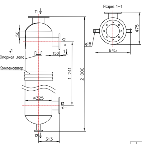 Чертёж КС 300-1,5СК-8×0,8-20,7, Ру16
