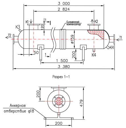 Чертёж КС 150-3СК-8×0,8-9, Ду50, фланец, отопление и ГВС