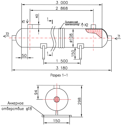 Чертёж КС 100-3-8×0,8-3,6, Ду25