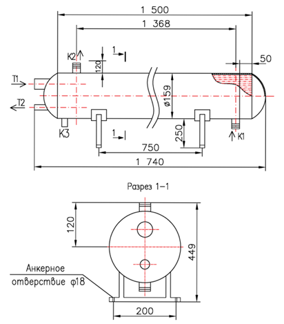 Чертёж КС 150-1,5-1К-2Х-8×0,8-4